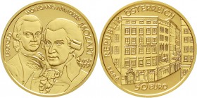 Gold der Habsburger Erblande und Österreichs Österreich 2. Republik, seit 1945
50 Euro 2006. Wolfgang Amadeus Mozart und Kaiser Leopold. 10,14 g. 986...