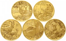 Gold der Habsburger Erblande und Österreichs Österreich 2. Republik, seit 1945
5 versch. 100 Euro "Unseren Wildtieren auf der Spur" 2013 bis 2017. Je...