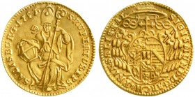 Gold der Habsburger Erblande und Österreichs Salzburg Sigismund von Schrattenbach, 1753-1771
Dukat 1753. 3,40 g.
sehr schön/vorzüglich, sauber entfe...