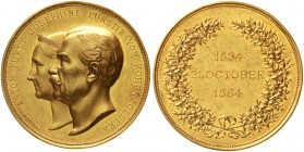 Altdeutsche Goldmünzen und -medaillen Baden-Durlach Friedrich 1852-1907
Goldmedaille zu 25 Dukaten 1884 von Schwenzer. Auf die Goldene Hochzeit der P...