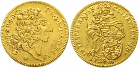 Altdeutsche Goldmünzen und -medaillen Bayern Karl Albrecht als Karl VII., 1726-1742
1/2 Karolin 1728. 4,88 g.
vorzüglich