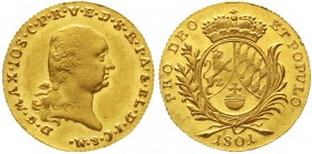 Altdeutsche Goldmünzen und -medaillen Bayern Maximilian IV. Joseph, 1799-1806
Dukat 1801. 3,49 g.
fast Stempelglanz, Prachtexemplar, äußerst selten ...