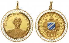 Altdeutsche Goldmünzen und -medaillen Bayern Ludwig II., 1864-1886
Feingoldmedaille 1995 mit Farbapplikation. Ludwig II./Freistaat Bayern. In Fassung...