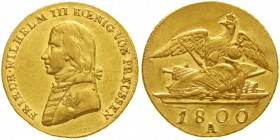 Altdeutsche Goldmünzen und -medaillen Brandenburg-Preussen Friedrich Wilhelm III., 1797-1840
Doppelfriedrichs d`or 1800 A. Berlin.
gutes sehr schön...