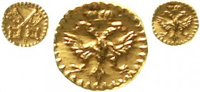 Altdeutsche Goldmünzen und -medaillen Regensburg, Stadt
1/32 Dukat o.J. Doppeladler/gekreuzte Schlüssel, Beizeichen B. 0,11 g.
fast Stempelglanz
