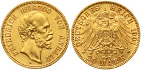Reichsgoldmünzen Anhalt Friedrich I., 1871-1904
20 Mark 1901 A. gutes vorzüglich, winz. Randfehler