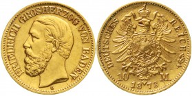 Reichsgoldmünzen Baden Friedrich I., 1856-1907
10 Mark 1873 G. gutes sehr schön