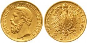Reichsgoldmünzen Baden Friedrich I., 1856-1907
20 Mark 1872 G. sehr schön/vorzüglich