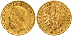 Reichsgoldmünzen Baden Friedrich I., 1856-1907
5 Mark 1877 G. vorzüglich