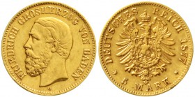 Reichsgoldmünzen Baden Friedrich I., 1856-1907
5 Mark 1877 G. gutes sehr schön