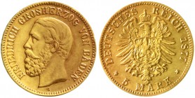 Reichsgoldmünzen Baden Friedrich I., 1856-1907
5 Mark 1877 G. gutes sehr schön, leichte Fassungsspuren und etwas berieben