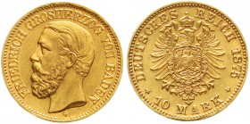 Reichsgoldmünzen Baden Friedrich I., 1856-1907
10 Mark 1875 G fast Stempelglanz