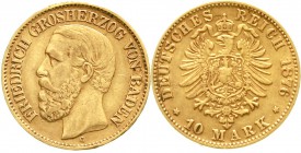 Reichsgoldmünzen Baden Friedrich I., 1856-1907
10 Mark 1876 G. sehr schön, kl. Randfehler