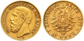 Reichsgoldmünzen Baden Friedrich I., 1856-1907
10 Mark 1877 G. vorzüglich