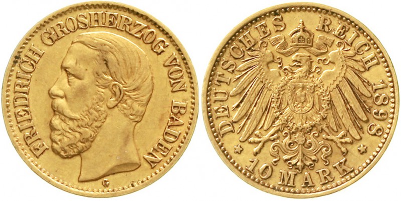 Reichsgoldmünzen Baden Friedrich I., 1856-1907
10 Mark 1898 G. sehr schön