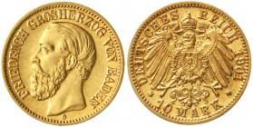 Reichsgoldmünzen Baden Friedrich I., 1856-1907
10 Mark 1901 G. vorzüglich/Stempelglanz