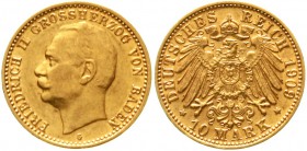 Reichsgoldmünzen Baden Friedrich II., 1907-1918
10 Mark 1909 G. vorzüglich