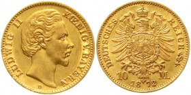 Reichsgoldmünzen Bayern Ludwig II., 1864-1886
10 Mark 1872 D. vorzüglich/Stempelglanz