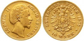 Reichsgoldmünzen Bayern Ludwig II., 1864-1886
10 Mark 1875 D. sehr schön, kl. Randfehler