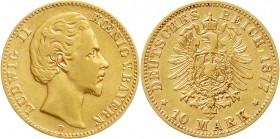 Reichsgoldmünzen Bayern Ludwig II., 1864-1886
10 Mark 1877 D. fast sehr schön
