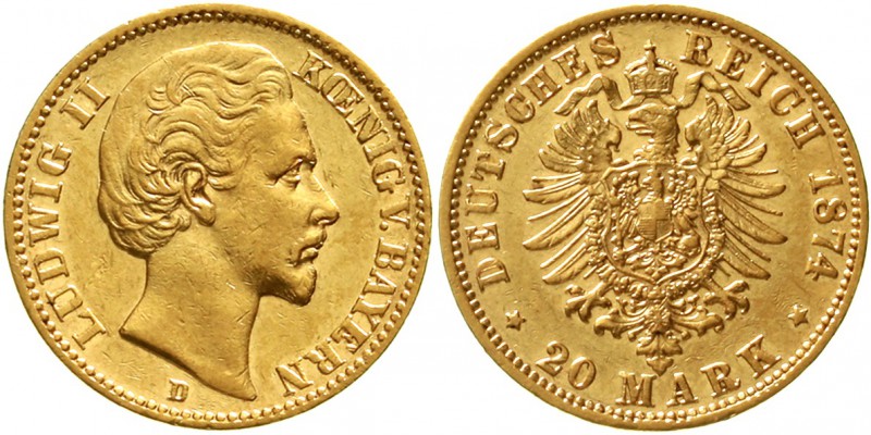 Reichsgoldmünzen Bayern Ludwig II., 1864-1886
20 Mark 1874 D. sehr schön/vorzüg...