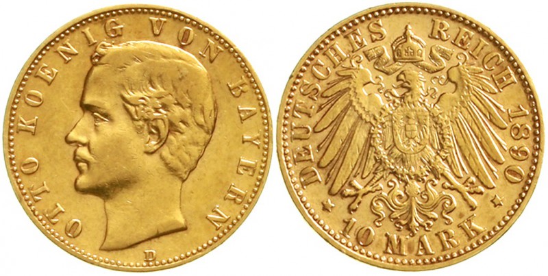 Reichsgoldmünzen Bayern Otto, 1886-1913
10 Mark 1890 D. vorzüglich