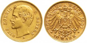 Reichsgoldmünzen Bayern Otto, 1886-1913
10 Mark 1901 D. vorzüglich, winz. Randfehler