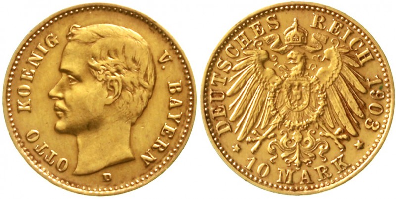 Reichsgoldmünzen Bayern Otto, 1886-1913
10 Mark 1903 D. sehr schön/vorzüglich...