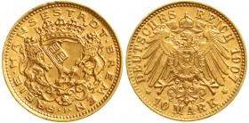 Reichsgoldmünzen Bremen
10 Mark 1907 J. vorzüglich/Stempelglanz
