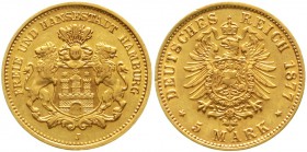 Reichsgoldmünzen Hamburg
5 Mark 1877 J. vorzüglich