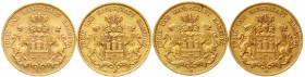Reichsgoldmünzen Hamburg
4 X 20 Mark: 1877 J, 1894 J, 1897 J und 1913 J.
meist sehr schön