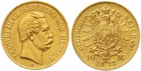 Reichsgoldmünzen Hessen Ludwig III., 1848-1877
10 Mark 1872 H. vorzüglich