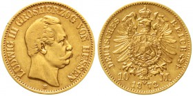 Reichsgoldmünzen Hessen Ludwig III., 1848-1877
10 Mark 1872 H. sehr schön, winz. Schrötlingsfehler