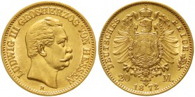 Reichsgoldmünzen Hessen Ludwig III., 1848-1877
20 Mark 1872 H. vorzüglich/Stempelglanz, selten in dieser Erhaltung