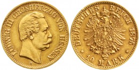 Reichsgoldmünzen Hessen Ludwig III., 1848-1877
10 Mark 1875 H. gutes sehr schön, kl. Randfehler