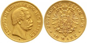 Reichsgoldmünzen Hessen Ludwig III., 1848-1877
10 Mark 1876 H. gutes sehr schön