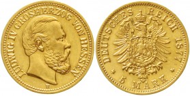 Reichsgoldmünzen Hessen Ludwig IV., 1877-1892
5 Mark 1877 H. sehr schön/vorzüglich, kl. Kratzer