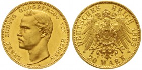 Reichsgoldmünzen Hessen Ernst Ludwig, 1892-1918
20 Mark 1893 A. vorzüglich/Stempelglanz aus Polierte Platte
