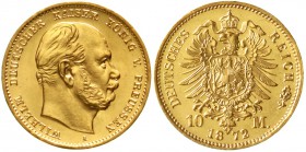 Reichsgoldmünzen Preußen Wilhelm I., 1861-1888
10 Mark 1872 A. fast Stempelglanz/Erstabschlag