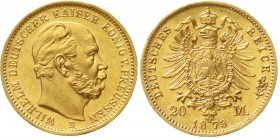 Reichsgoldmünzen Preußen Wilhelm I., 1861-1888
20 Mark 1873 B. vorzüglich/Stempelglanz