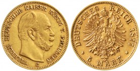 Reichsgoldmünzen Preußen Wilhelm I., 1861-1888
5 Mark 1877 C. sehr schön/vorzüglich