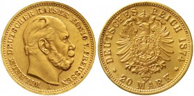 Reichsgoldmünzen Preußen Wilhelm I., 1861-1888
20 Mark 1874 A. prägefrisch/fast Stempelglanz