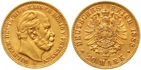 Reichsgoldmünzen Preußen Wilhelm I., 1861-1888
20 Mark 1888 A. 3 Kaiserjahr.
vorzüglich