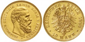 Reichsgoldmünzen Preußen Friedrich III., 1888
10 Mark 1888 A. Erstabschlag, min. berieben