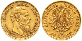 Reichsgoldmünzen Preußen Friedrich III., 1888
10 Mark 1888 A. vorzüglich, kl. Randfehler