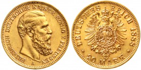 Reichsgoldmünzen Preußen Friedrich III., 1888
20 Mark 1888 A. fast Stempelglanz