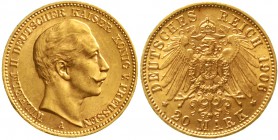Reichsgoldmünzen Preußen Wilhelm II., 1888-1918
20 Mark 1906 A. vorzüglich/Stempelglanz