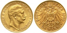 Reichsgoldmünzen Preußen Wilhelm II., 1888-1918
20 Mark 1909 J. Hamburg. gutes vorzüglich