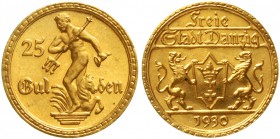 Gold der deutschen Kolonien u. Nebengebiete Danzig Freie Stadt, 1920-1939
25 Gulden 1930. prägefrisch