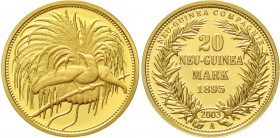 Gold der deutschen Kolonien u. Nebengebiete Neuguinea Neu-Guinea Compagnie
Neuprägung zum 20 Neu-Guinea Mark-Stück 1895 A (2003) in 585er Gold. 3,53 ...
